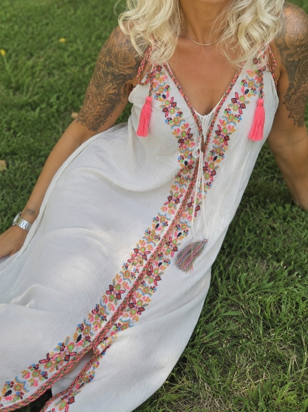 Gianni Bini Cream Maxi Dress with Multicolor Braided Straps